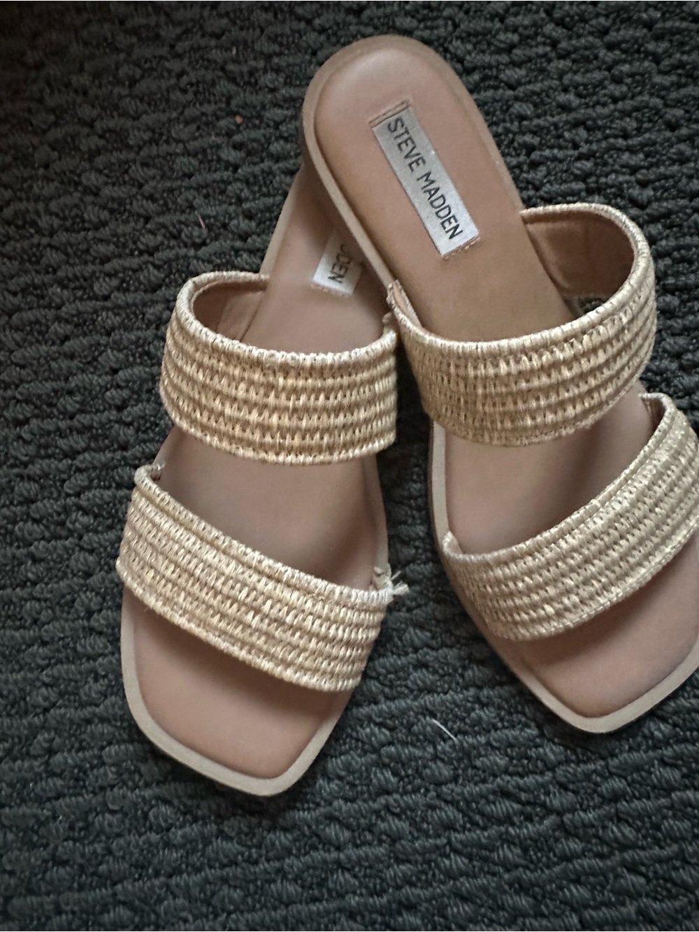 Steve Madden Natural Woven Double-Strap Slide Sandals